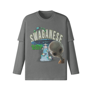 Alien Exist Double Layered Faded Long Tee