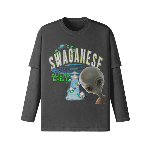 Alien Exist Double Layered Faded Long Tee - Image 2